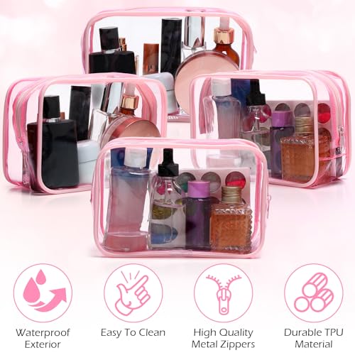 Weewooday 12 Pcs Clear PVC Cosmetic Bags - Medium Light Pink Makeup & Travel Organizer