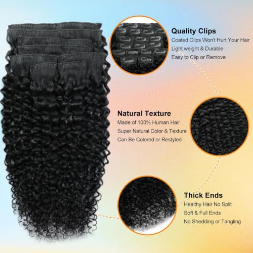 Black 22 Inch Curly Human Hair Clip-In Extensions Full Head 110g - Natural Color