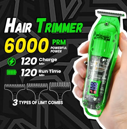 Green DSP 3-in-1 Cordless Hair Clipper Trimmer Shaver Kit for Men with Travel Case