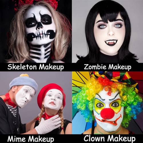 Black White Red Face Body Paint Set with Sponges & Setting Powder for Halloween Costumes