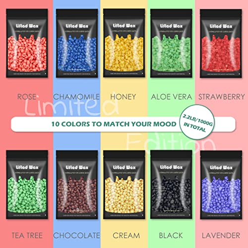 Hard Wax Beads for Hair Removal - 2.2 lb, 10 Pack with Spatulas for Face, Body, Bikini