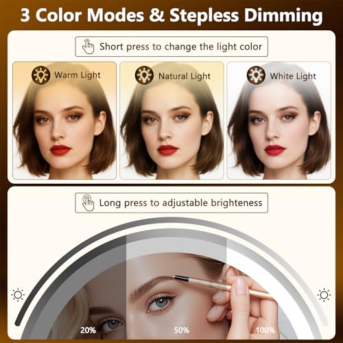 Rechargeable 8 Inch Makeup Mirror with 3 Lights - Silver LED, 1X/15X Magnification
