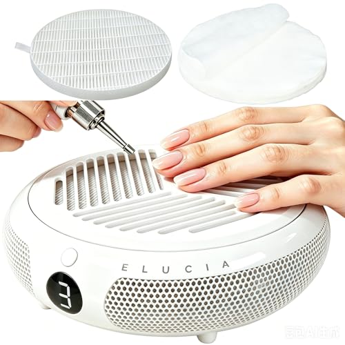 ELUCIA Nail Dust Collector 3800RPM Professional Manicure Vacuum with Reusable HEPA Filter