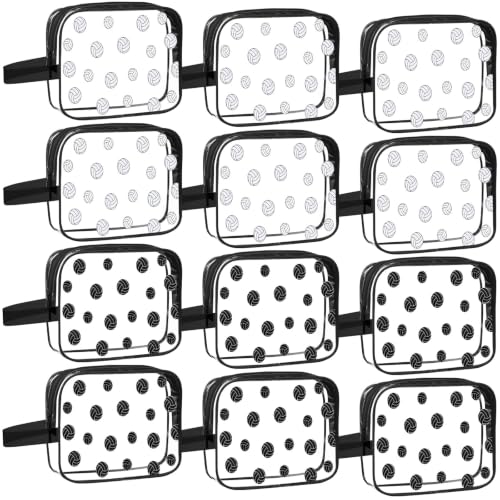 Waterproof PVC Makeup Bags Set - Clear Volleyball Pattern, 12 Pcs