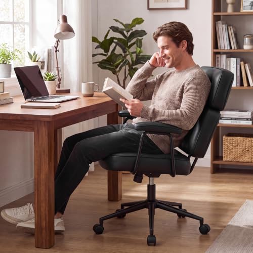 Ergonomic Home Office Desk Chair - Black PU Leather Computer Chair, Adjustable & Supportive