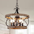 Dawn Whisper Gray Farmhouse Chandelier 15.7" Rustic Wood Drum Light Fixture for Dining Room