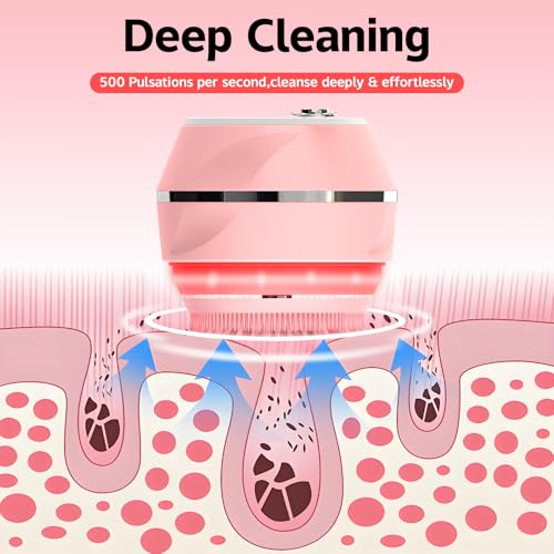 Pink Waterproof Silicone Facial Cleansing Brush with 6 Modes & 3 Light Effects - Rechargeable Deep Clean Scrubber for Women and Men
