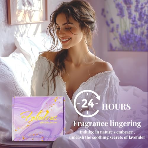 BODY & EARTH Self Care Gifts for Women Get Well Soon Gifts, Purple Birthday Gift Baskets, 8pcs Lavender Bath and Body Sets with 20oz Vacuum Insulated Tumbler Mother's Day Gifts for Mom