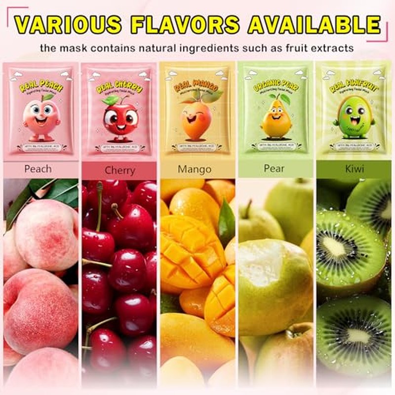 10 Pack Kids Face Masks Spa,Fruit Face Masks Skincare for Kids,Moisturize Facial Masks for Women Skin Care,Christmas Birthday Gifts for Teen Girls,Suitable for All Skin Types