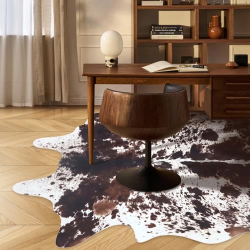 Reddish Brown Cow Print Rug 7.6x6.2 ft Faux Cowhide Western Decor
