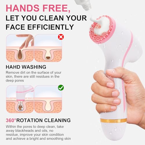 DotPet 3-in-1 Electric Facial Cleansing Brush - Pink, Waterproof Rechargeable Skin Care Device for Sensitive & Oily Skin