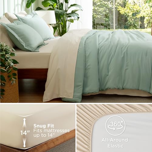 Bedsure Queen Bed in a Bag - Sage Green Comforter Set, 7 Pieces, Contrasting Colors