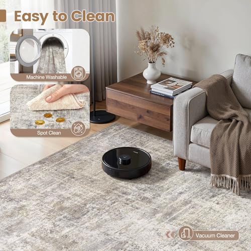 Cotiled 8x10 Brown Grey Abstract Washable Area Rug for Living Room