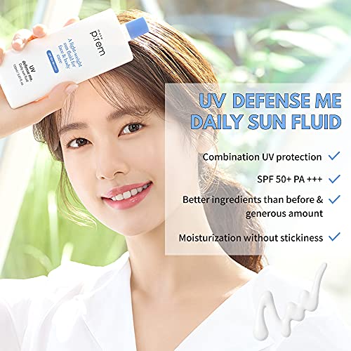 MAKEPREM Defense Me Daily Vegan Sun Fluid SPF 50+ PA++++ Broad Spectrum Sunscreen, Hydrating & Non-Greasy for Sensitive Oily Skin, 150ml