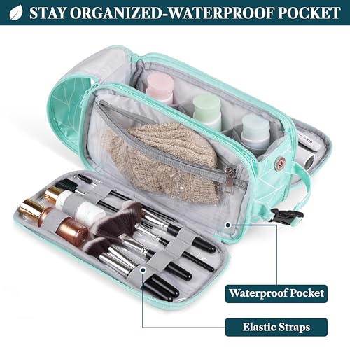 PAVILIA Large Toiletry Bag for Men Women, Mens Travel Bag Toiletries Organizer Case for Grooming, Travel Essentials Shaving Dopp Kit, PU Leather Water Resistant Cosmetic Pouch, Teal Chevron