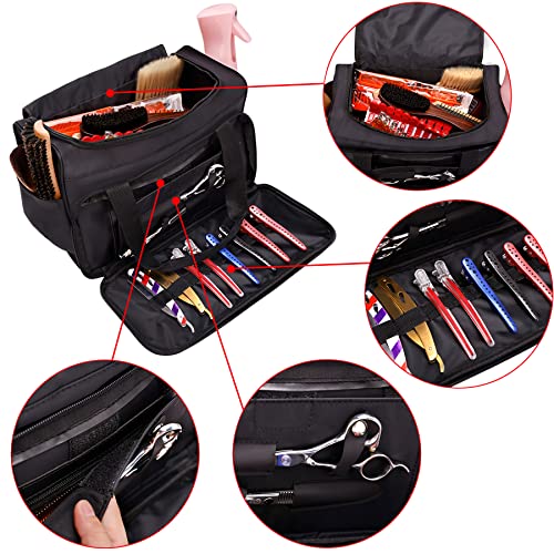 Barber Hairdressing Bag, for Solon Tools Bag Makeup Cosmetics Portable Handbag, Hair Stylist and Beauty Artist Travel Large Storage Bag(Black)