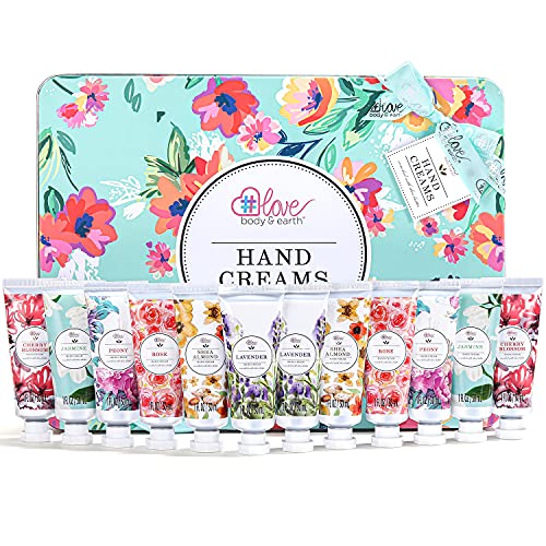 BODY & EARTH Hand Cream Gift Set for Mothers Day Gifts for Mom, Pack of 12 Enriched with Shea Butter to Nourish Dry Hands, Hand Lotion Gift Packs, Travel Size Hand Lotion Set, Birthday Gifts for Women