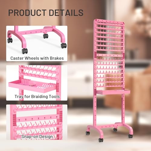 Yumkfoi Pink Adjustable 280 Peg Braiding Rack with Tray & Tools for Hair Styling
