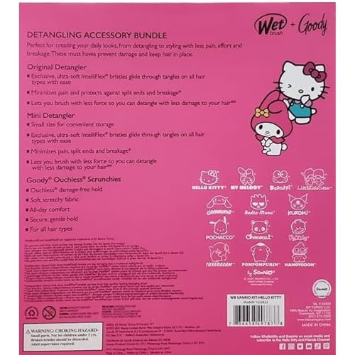 Wet Brush + Goody Detangling Accessory Bundle Hello Kitty And Friends Scrunchies Set Kit (1632833), 1.0 Ounce