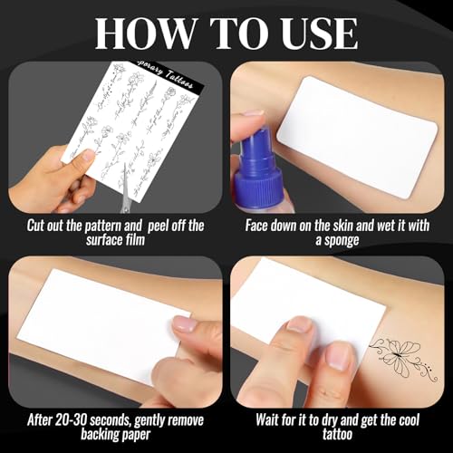 Cerlaza Temporary Tattoos Adult, 29 Styles Fake Tattoos Semi Permanent Tattoo for Women Girls, Realistic Long Lasting Small Rose Tatoo Temporary Kits Flower Floral Stickers Body Art for Hand Neck
