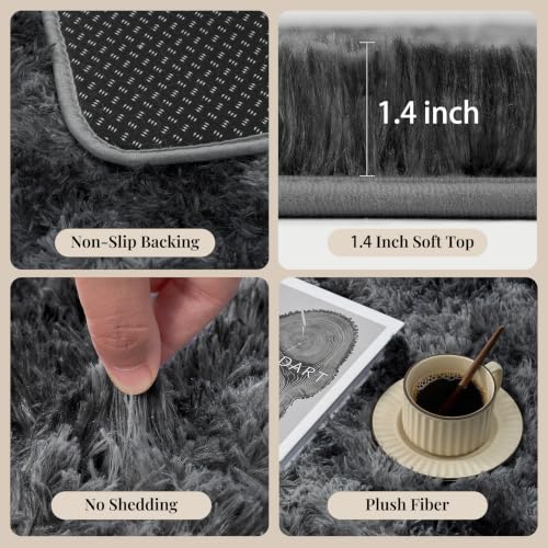 9x12 Tie-dyed Dark Grey Fluffy Shag Rug - Non-Slip Thick 9ft x 12ft Living Room