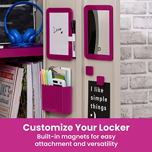 LockerMate Adjust-A-Shelf 6-Piece Locker Accessories Set, Extends to Fit Your Locker, Includes Storage Drawer, Mirror, Whiteboard, Storage Cup, Pink (50924KIT-FCH)