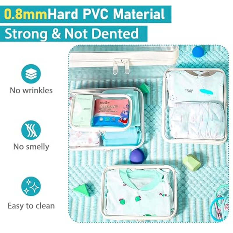 4PCS Clear Hard Shell Double-Zipper Pouches, Transparent Plastic Organizer Bags for Travel Cosmetics, Toiletries, Toy Storage & More