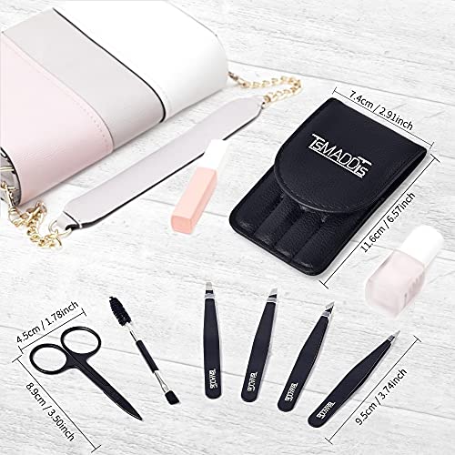 TsMADDTs Eyebrow Tweezer Set, 13 Pcs Tweezers Set for Women, Precision Tweezer for Eyebrows with Curved Scissors for Ingrown Hair, Hair Plucking Daily Beauty Tools with Leather Travel Case