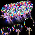 25 Pieces LED Flower Crowns Light Up Floral Headbands with Ribbons - Colorful Party Accessories
