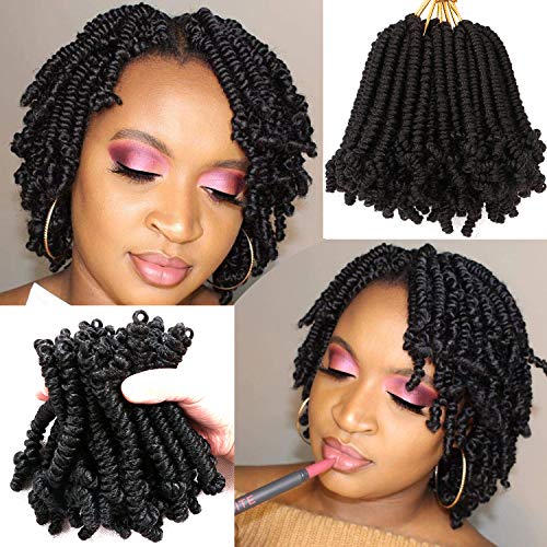 8 Packs Short Bob Spring Twist Crochet Hair - Passion Twist 6 Inch - Black Women - 1B# Variation