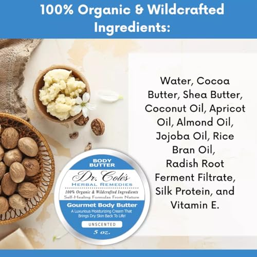 Organic Unscented Body Butter for Dry Skin - Hand, Foot & Full Body Moisturizer