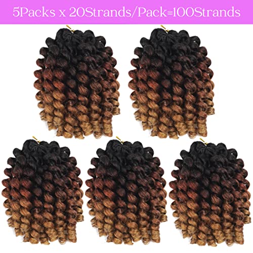 8 Inch Jamaican Wand Curl Crochet Hair - Ringlet Twist Extensions, Pack of 5, Color 1B/30/27