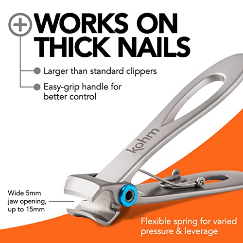 KOHM Silver Curved Heavy Duty Nail Clippers for Thick Nails - Manicure Tool