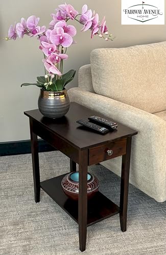 Solid Acacia 2-Tier Recliner Side Table with Drawer - Espresso Finish