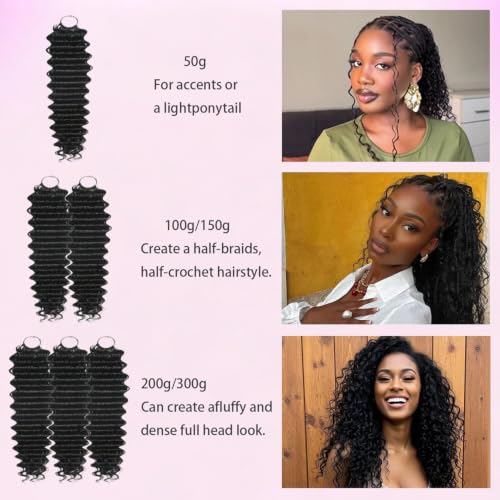 Deep Wave Crochet Hair Natural 14 Inch 50g - Feather Knotless Human Hair Bundles for Black Women