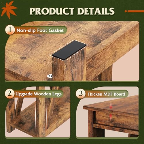 Farmhouse End Table with Charging Station - Rustic Brown, Narrow Side Table for Small Spaces