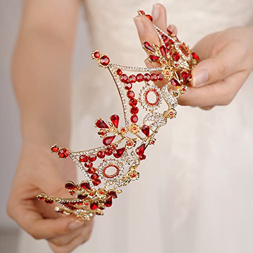 Red Crystal Queen Crown Tiara for Women Wedding Party & Gift - Regal Headband