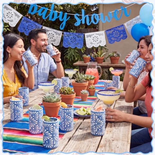 Cielito Lindo Party Favors Set - Blue Handleless Ceramic Shot Glasses, 24 Pieces, Baby Shower & Latin Culture Decor