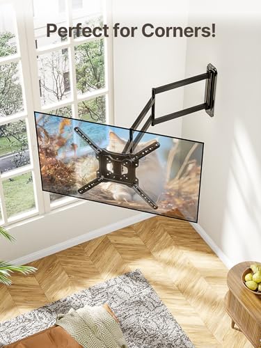 monTEK 37 Inch Long Arm TV Wall Mount for 23-65 Inch Flat and Curved TVs – Full Motion, Space-Saving