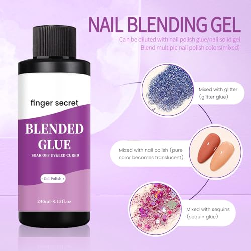 Blending Glue,Clear Gel Nail Polish Thinner Glue for Blending Ombre Gel Nail Polish Color Mixing Gradient Glitter Sequins,240ml/8floz for Nail Art Painting DIY Nail Blend Glue