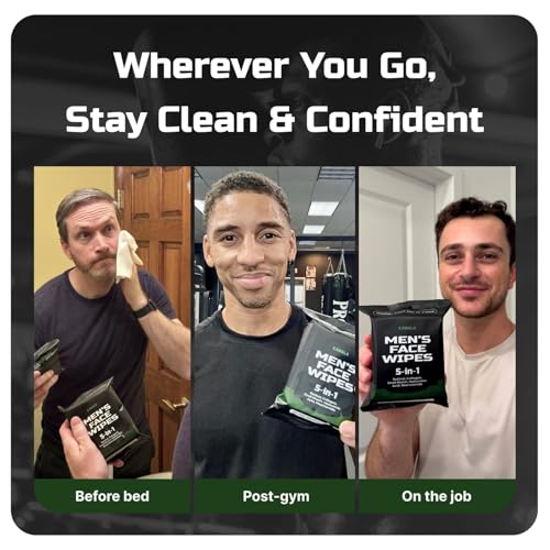 Mens Face Wipes 5-in-1 Anti-Aging Face Cleansing Wipes for Mens Skin Care with Retinol, Collagen, Snail Mucin, Hyaluronic Acid & Niacinamide ? Alcohol-Free for Oily or Acne-Prone Skin Woodsy Scent