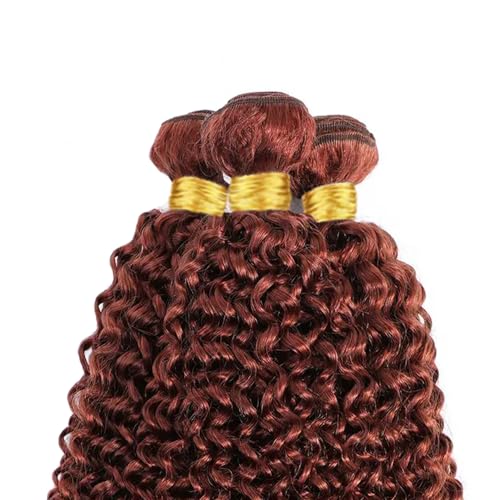 Copper Curly Wave Human Hair Bundles - Color 33, 24-28 Inch, 300g Set - Reddish Brown, Brazilian Virgin Remy