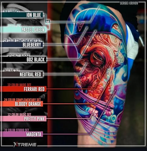 Xtreme Inks Primary Color Set 12-Pack - 0.5 oz Vegan Tattoo Inks for Lifelike Artwork