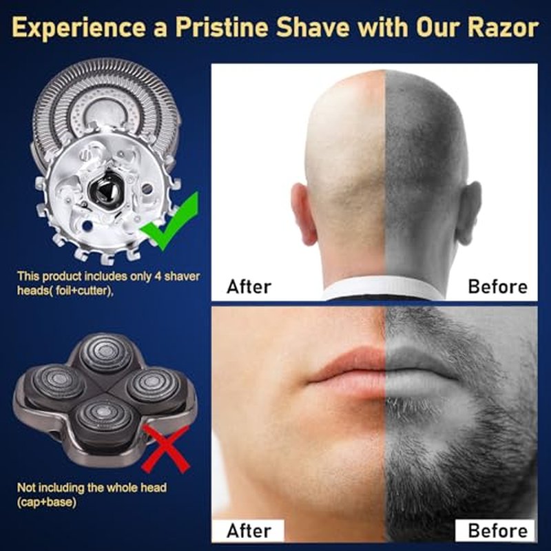 4pcs Shaver Replacement Blades for Skull Shaver Pitbull Boron PRO,Triple-ring Shaver Replacement Heads Compatible with Skull Shaver Pitbull Gold/Silver/Platinum/Diamond Pro Shaver and Palm Shaver
