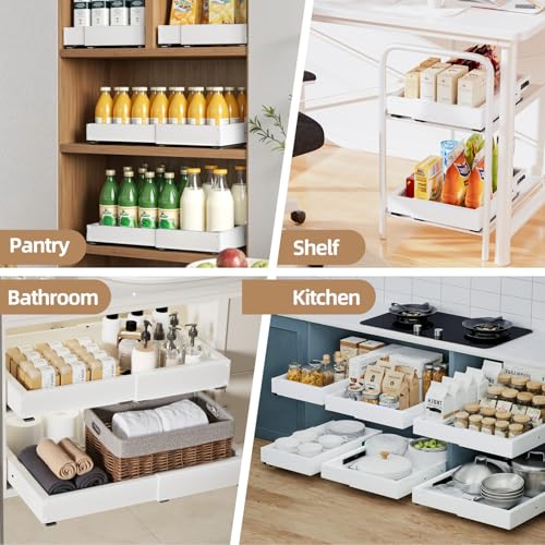 Adjustable 2 Pack Expandable Pull Out Cabinet Organizer for Kitchen & Pantry - White (12-19" W, 16.5-22" D)