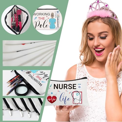 Irenare 30 Pcs Nurse Appreciation Week Gifts Nurse Survival Kit Canvas Makeup Bags Cosmetic Peace Love Nursing Travel Toiletry Case Earpiece Toiletry Zipper Pouch Bag Thank You Gift(Nurse)