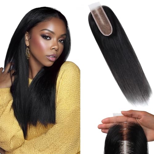 2x6 HD Lace Closure Human Hair Straight - Pre-Bleached Knots, Invisible HD Lace, 12 Inch Black Variation