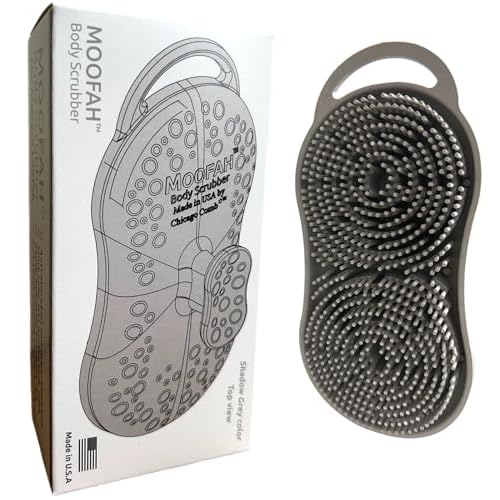 MOOFAH Body Scrubber, Made in USA, Gently Cleans and Exfoliates, Less Wasted Body Wash, Easy to Clean (Shadow Grey)