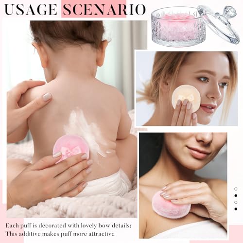 Tioncy 3 Pcs Large Body Powder Puff and Container Powder Container with Puff Crystal Case Soft Washable Reusable Velour Face Body Glitter Wet Dry Makeup(Diamond,Clear)