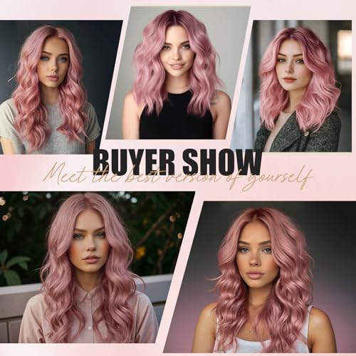 Pink Wavy Costume Wig for Women - 18-Inch Synthetic Hair, Halloween & Party Use - Pink